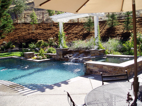 Arbors for backyard living space by Hawkins Pools of San Ramon